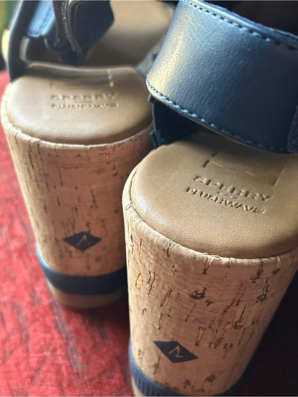 Sperry Navy and Cream Striped Wedge Sandals - Women